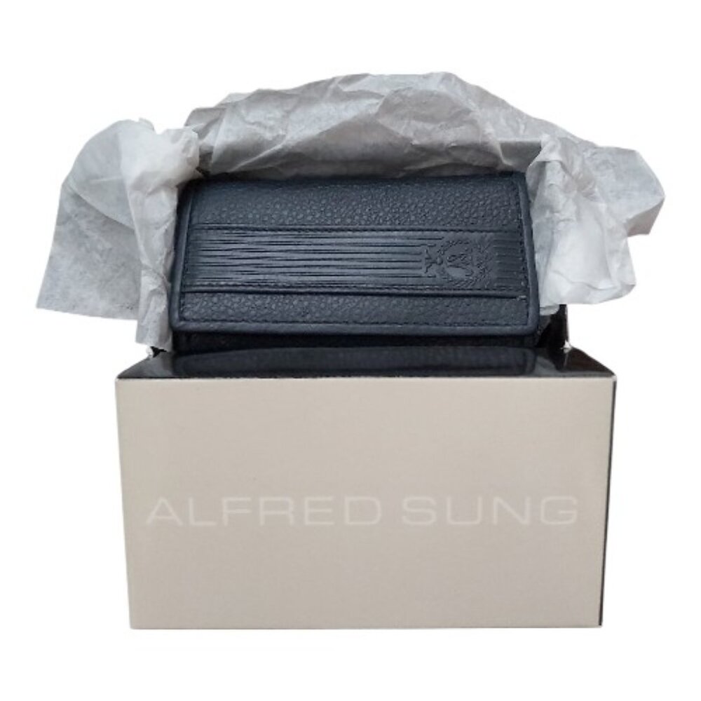 Alfred Sung Real Leather Key Holder with Detachable Key Chain Black NWT